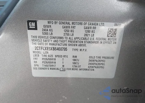 2011 GMC Terrain Slt-2 z USA, uszkodzony, nr VIN 2CTFLXE5XB6460795